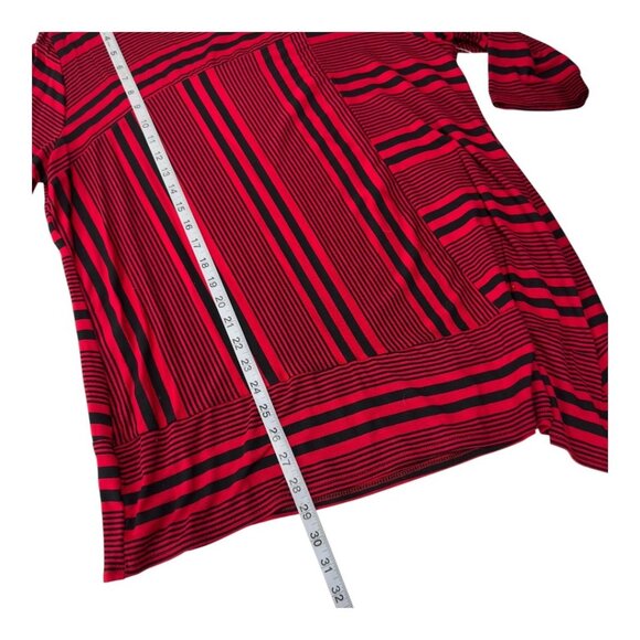 Kim Rogers Woman SZ 2X Red & Black Striped 3/4 Sleeve Tunic Top Asimetric hem - Picture 6 of 9